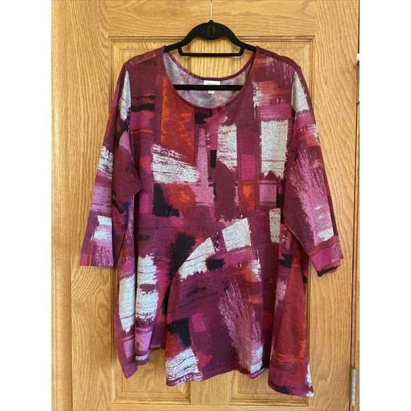 Avenue Knit Sweater Top Sz 22/24 2X Stretch Asymmetrical Stretch Plus Geometric - Picture 1 of 5